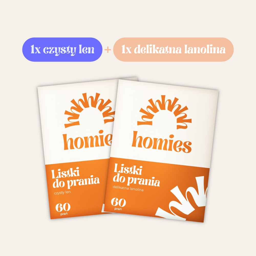 Zestaw listków do prania homies Czysty Len i Delikatna Lanolina — 120 prań